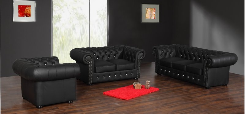 3+2+1 Chesterfield Sofagarnitur Sofa Polster Leder Set Couch Garnitur Antik