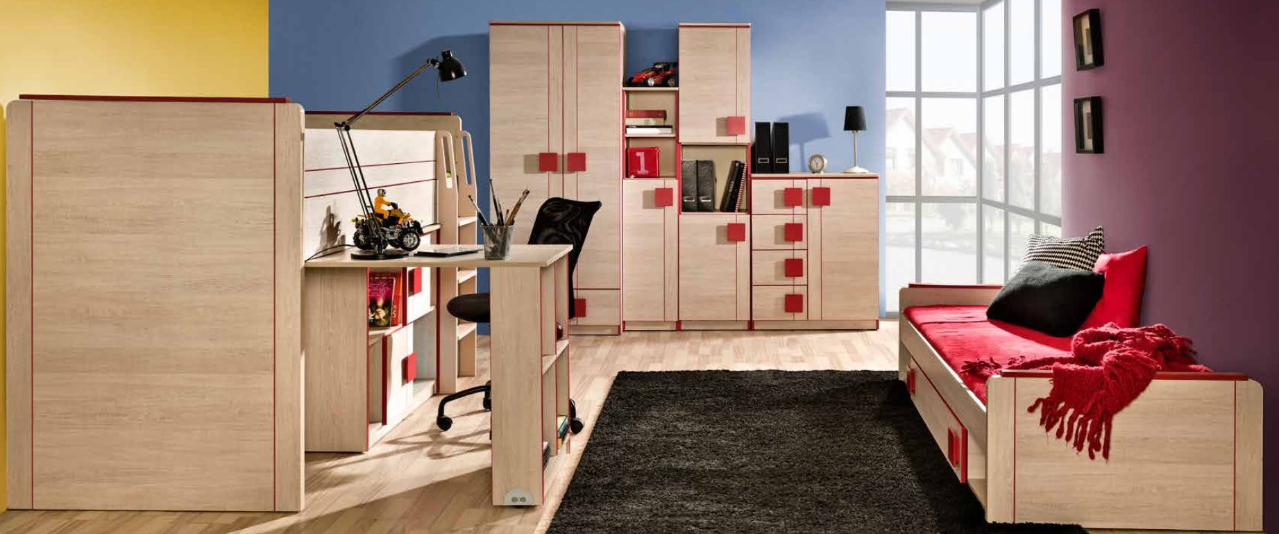 Designer Zimmer Jugend & Kinderzimmer Tisch Bett Kommode Schrank Set Grau Sofort