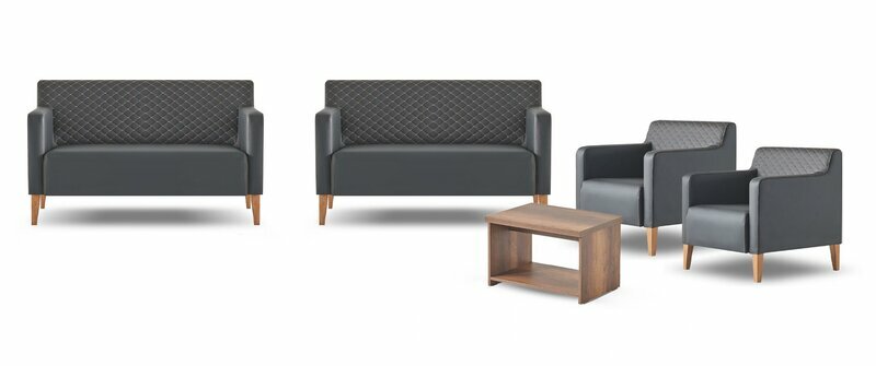 Arbeitszimmer-Set 5tlg Schwarz 2x 2-Sitzer 2x Sessel Braun Couchtisch