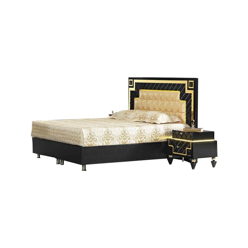 Schwarz-Goldenes Bettgestell Designer Bettrahmen Schlafzimmer Möbel