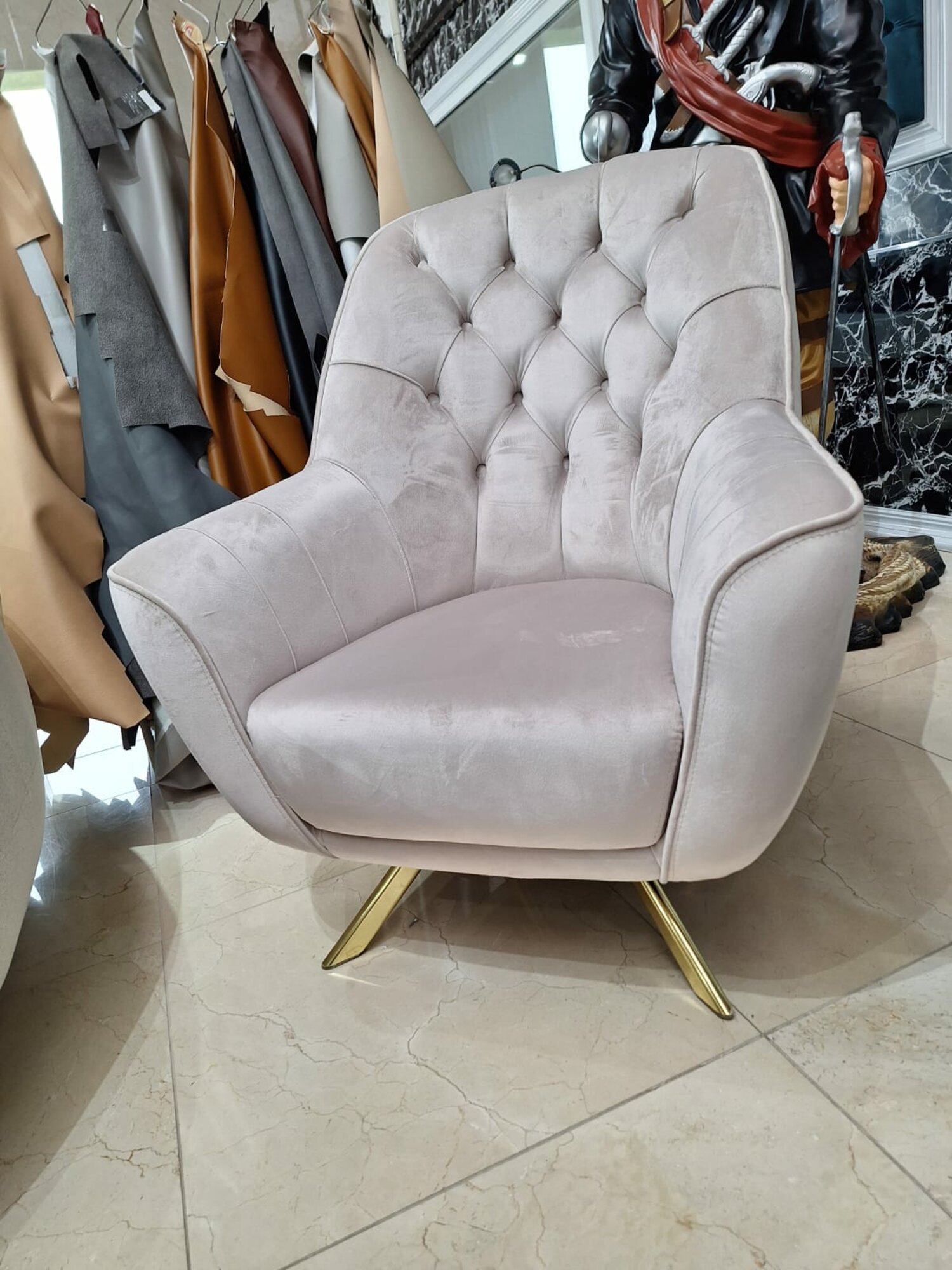 Chesterfield Grau Sessel Loungesessel Clubsessel Cocktailsessel Samtstoff Sessel Sofort