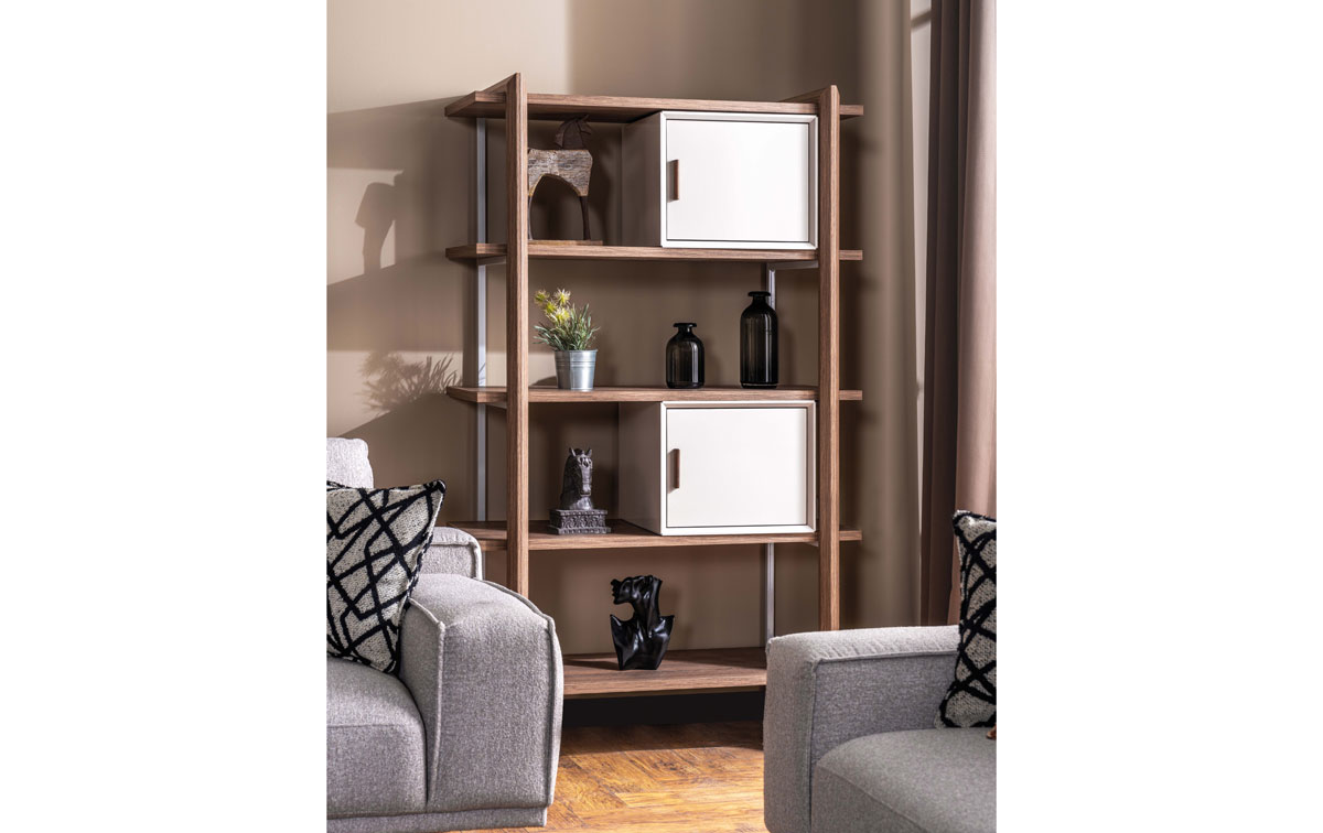 Braun-Weißes Abstellregal Designer Wohnzimmer Holz Möbel Luxus Regale