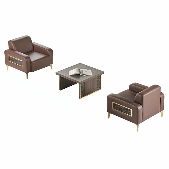 Arbeitszimmer-Set 3tlg 2x Sessel Couchtisch Braun Einfarbig Wohnzimmer