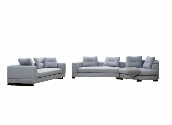 Wohnzimmer Set 2tlg 3-Sitzer mit U-Form Sofas Stoffsofas Grau Einfarbig