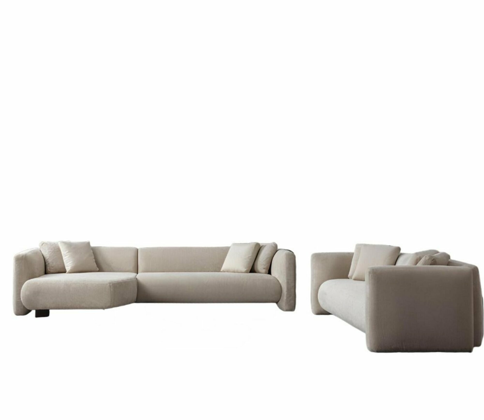 Designer Beiges Wohnzimmer Set Polster Eckcouch Designer 3-Sitzer 2tlg