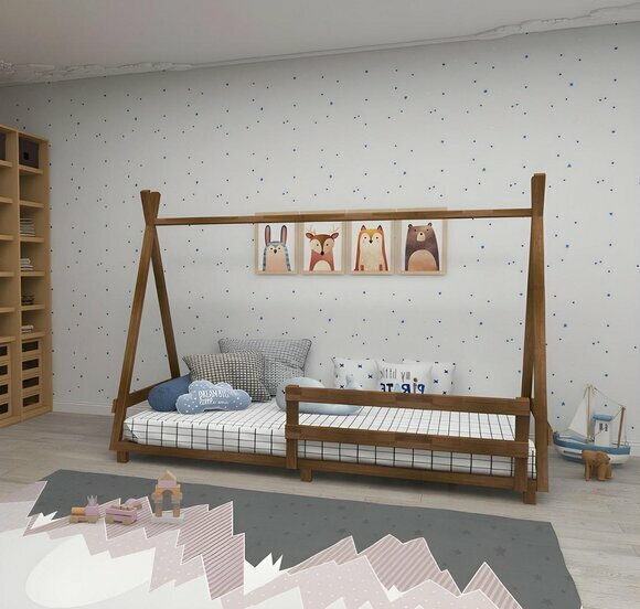 Robustes Braunes Kinderzimmer Bett Luxuriöser Bettrahmen Große Betten