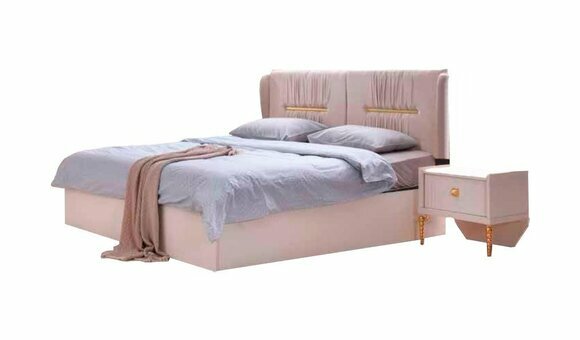 Beige Einfarbig Doppelbett Modern Schlafzimmer Design Rechteckig Form Stil