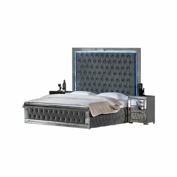 Designer Chesterfield Doppelbett 2x Nachttische Schlafzimmer 3tlg Set