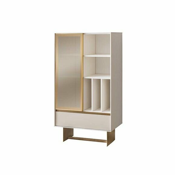 Luxuriöse Wohnzimmer Beige Vitrine Designer Holzmöbel Kommode Schrank