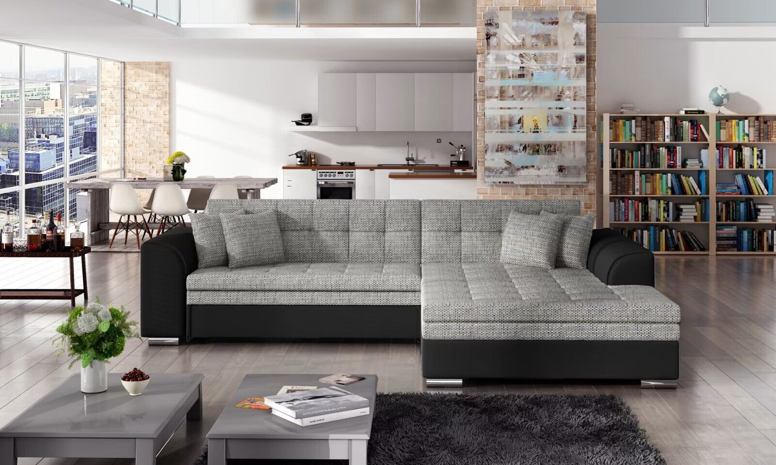 Wohnzimmer Ecksofa sofa Couch Textil Polster Möbel Grau Sofas Sofort