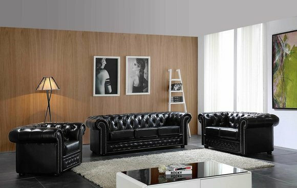 Chesterfield Ledersofa Sofa Couch Polster Sitz Set Polster Garnitur 3+2 Sitzer