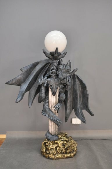 XXL Design Gothik Stehleuchte Lampe Stand Leuchte Leuchten Drachen