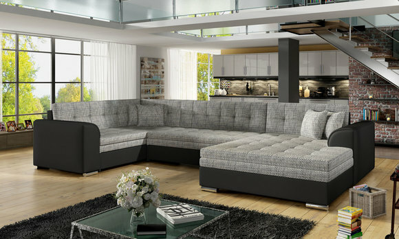 Design Ecksofa Schlafsofa Bettfunktion Couch Leder Textil Polster Sofas