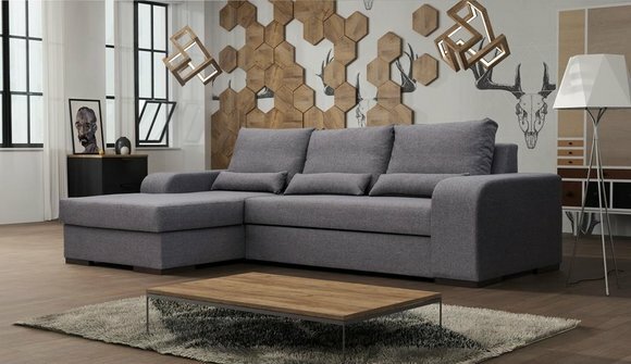 ECKSOFA MIT online SCHLAFFUNKTION FEDERKERN BETTKASTEN HOLZ NEU