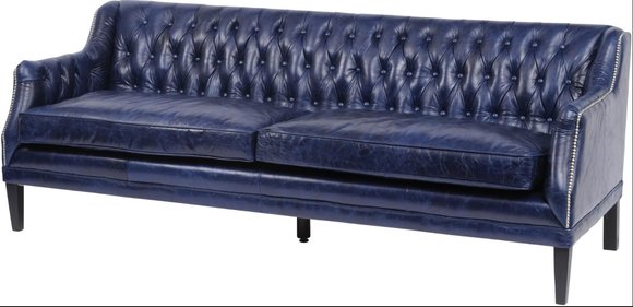 Blaue Chesterfield Sofa Couch Polster Stoff Leder Couchen Garnitur 4 Sitzer