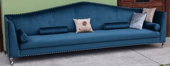 Chesterfield Sofa Couch Polster Stoff Leder Couchen Blaue Garnitur 5 Sitzers