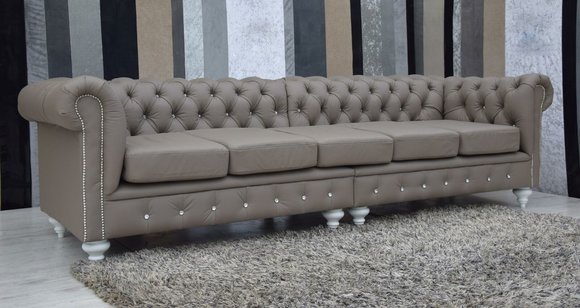 Chesterfield Sofa Couch Polster Stoff Leder Couchen Polster Garnitur 5 Sitzers