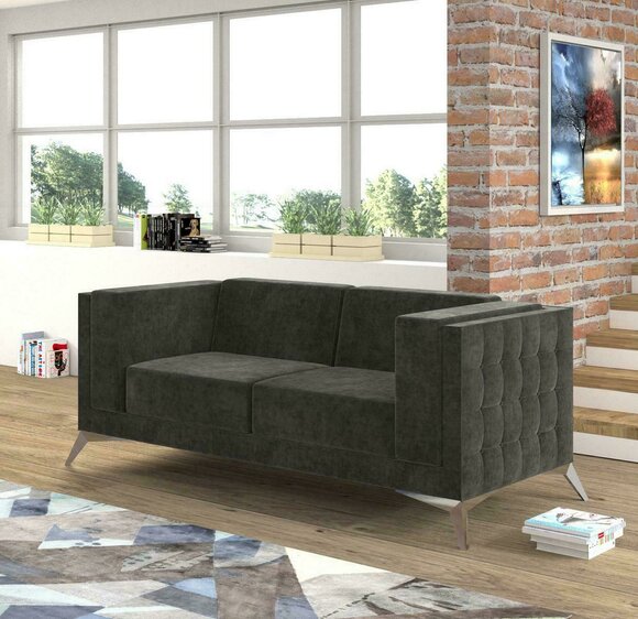 Chesterfield Couch Sofa Polster 2 Sitzer Couchen Sitz Garnitur Sofas Grau Neu