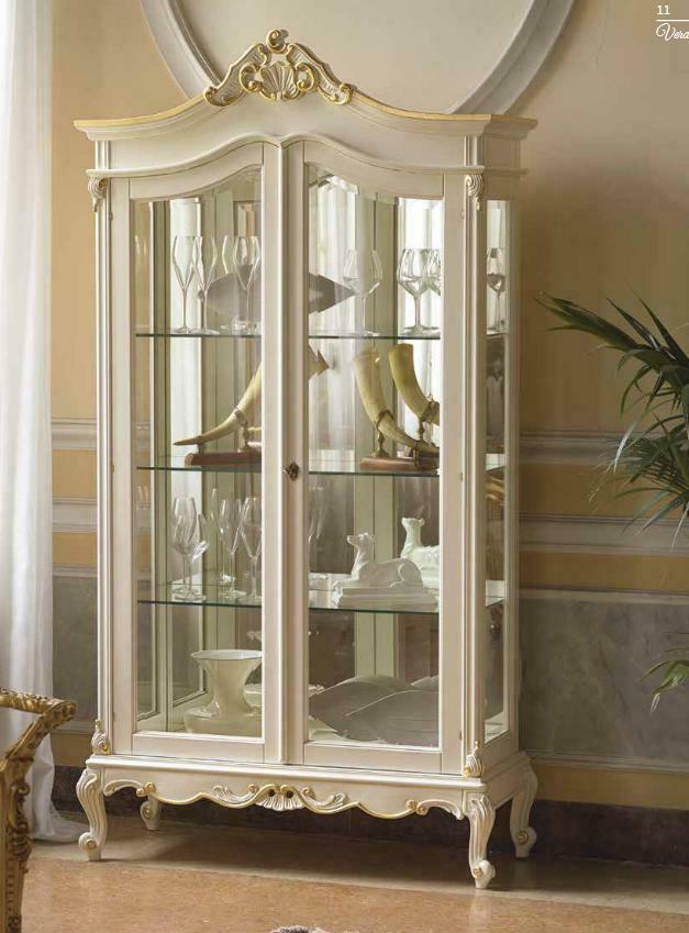 Vitrine Schrank Vitrinen Wohnzimmer Massivholz Schränke Design Barock Rokoko Weiß neu