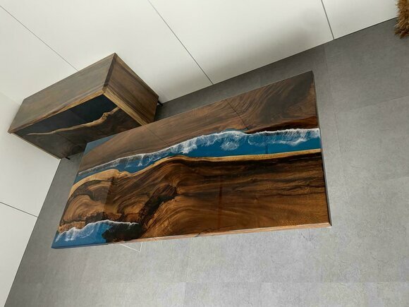 Esstisch Tisch Epoxidharz Massiv Tische 220x90 Flusstisch Echtes Holz Möbel Neu