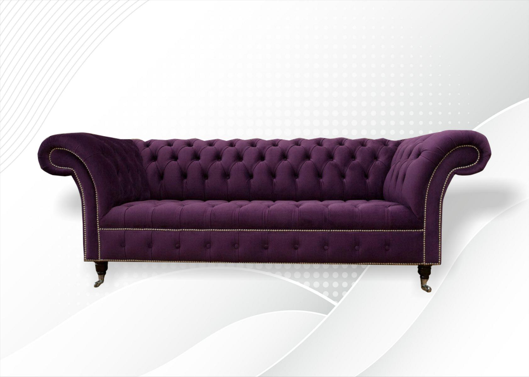 xxl Sofa 3 Sitzer Couch Chesterfield Polster Sitz Garnitur Leder Textil Violett