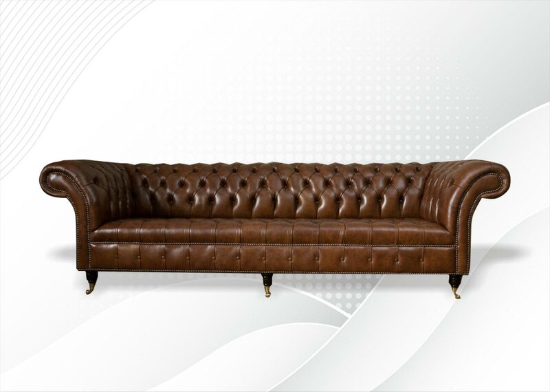 Chesterfield 4 Sitzer Modern Design Couchen Leder Sofa xxl 100% Leder Sofort