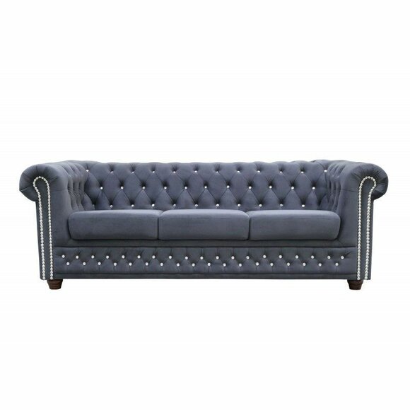 Chesterfield Sofagarnitur Sofa Polster Kristallsteine Leder Garnituren 3+2 Couch