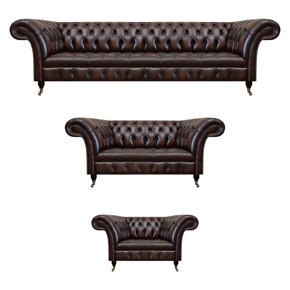 Chesterfield Leder Braun Wohnzimmer Polstermöbel Sofas Set Luxus Einrichtung