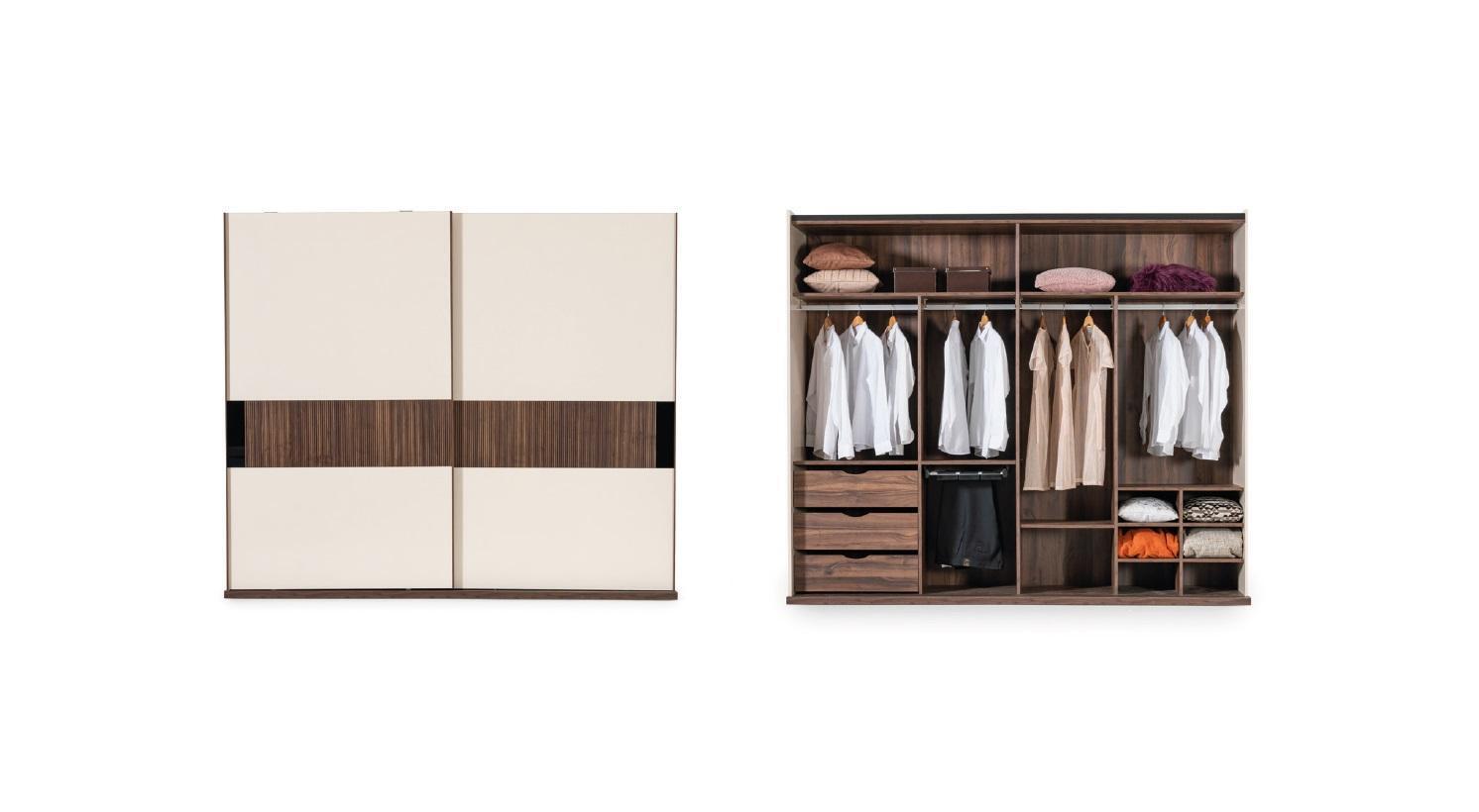 Luxus Kleiderschrank mit Schwebetüren Holz Beige Sofort