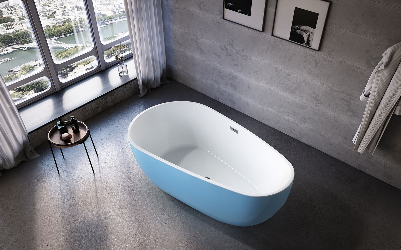 Wanne Standbadewanne Freistehende Badewanne Zeitgenössisch Blau Oval