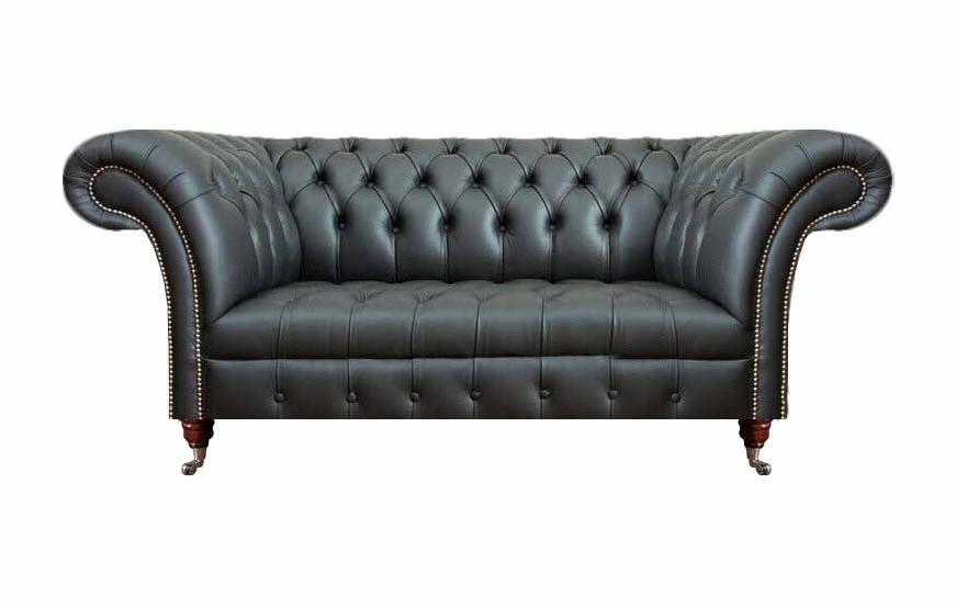 Leder Sofa Zweisitzer Couch Polstermöbel Polster Schwarz Möbel Chesterfield