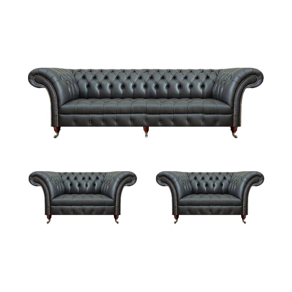 Leder Sofa Set 3tlg Sofa Dreisitze Couch 2x Sessel Wohnzimmer Chesterfield