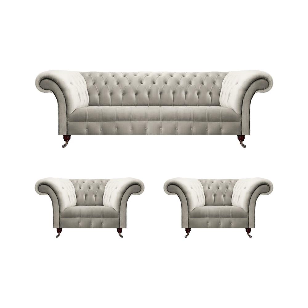 Design Komplett Chesterfield 2x Sessel Wohnzimmer Sofa Dreisitze Couch Neu