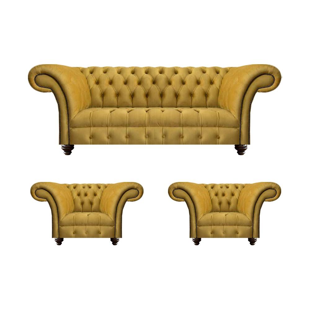 Wohnzimmer Sofas Set Sofa Dreisitze Couch 2x Sessel Polstermöbel Chesterfield