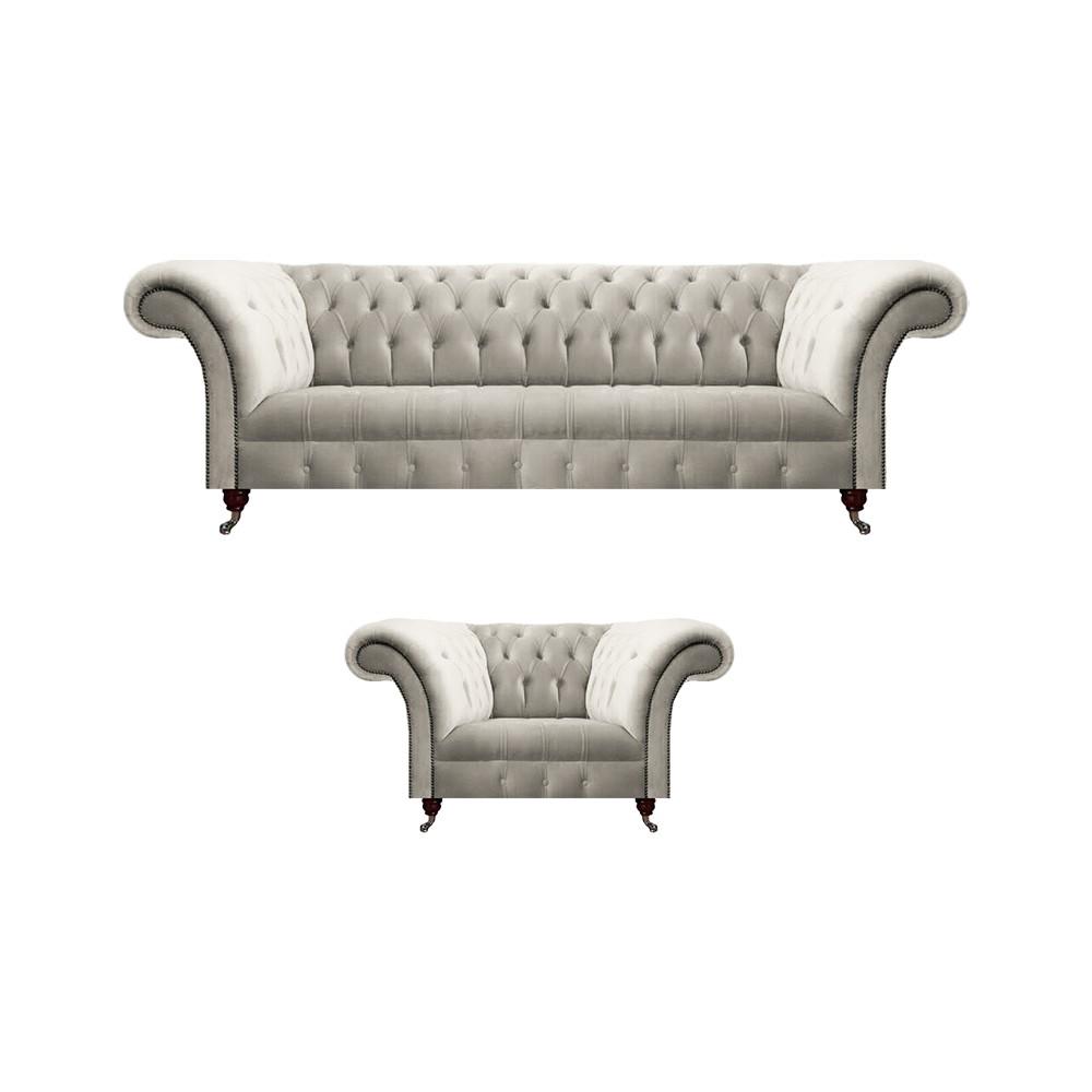 Weiß Wohnzimmer Set 2tlg Sofa Dreisitze Luxus Design Ssessel Modern Chesterfield