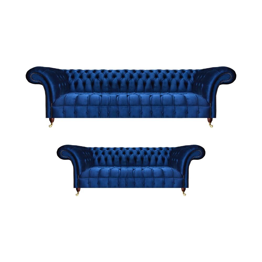 Luxus Blau Sofas Set 2tlg Komplett Einrichtung Chesterfield Wohnzimmer Neu