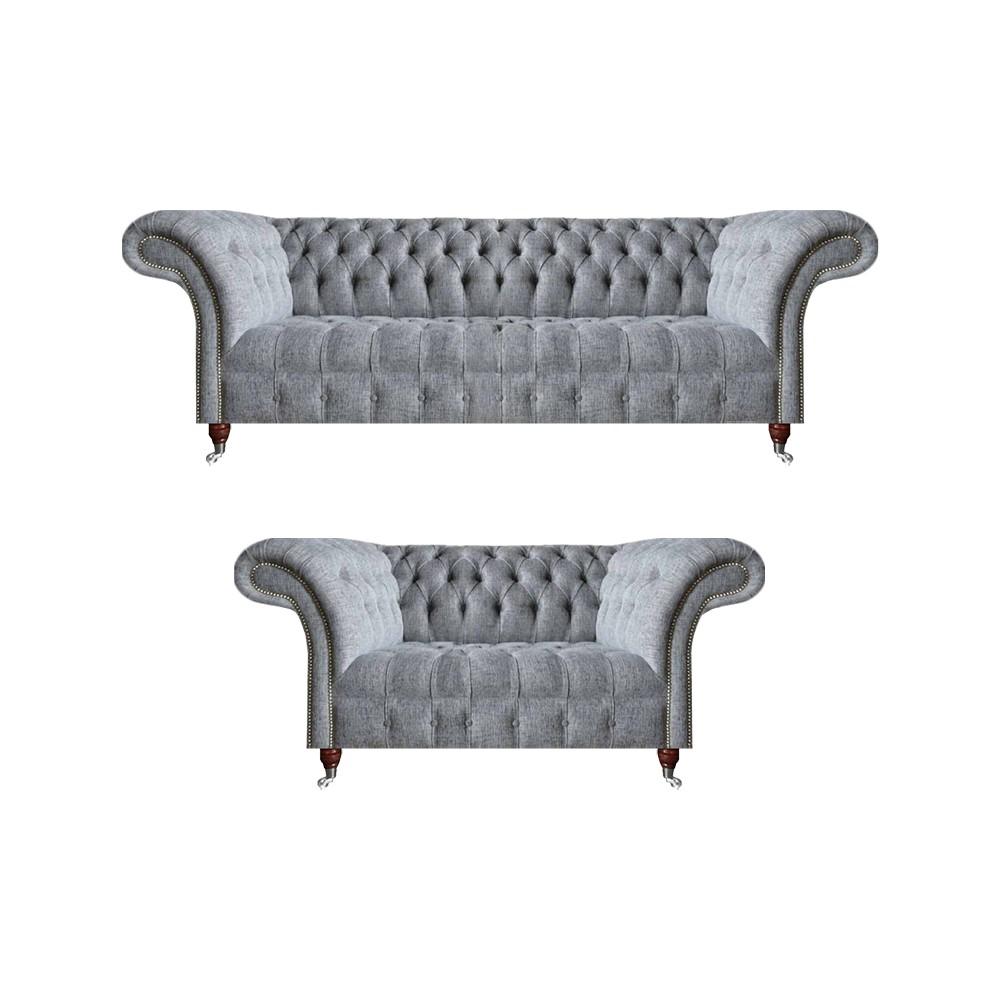 Wohnzimmer Garnitur 2x Sofas Grau Komplett Chesterfield Design Möbel