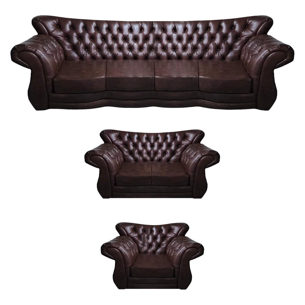 Wohnzimmer Braun Sofas Set 3tlg Neu Luxus Komplett Leder Sitzmöbel Chesterfield