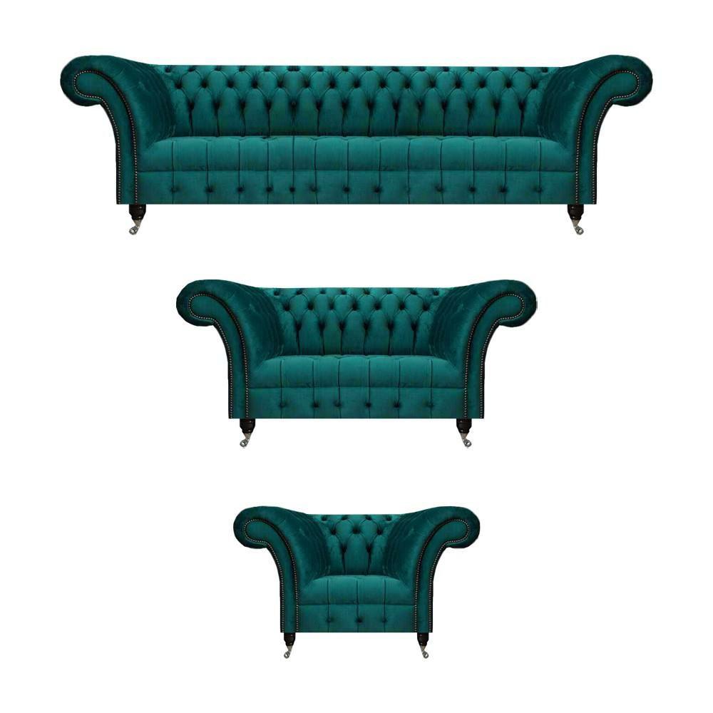 Neu Sofa Set 3tlg Luxus Blau Komplett Chesterfield Wohnzimmer Polstermöbel