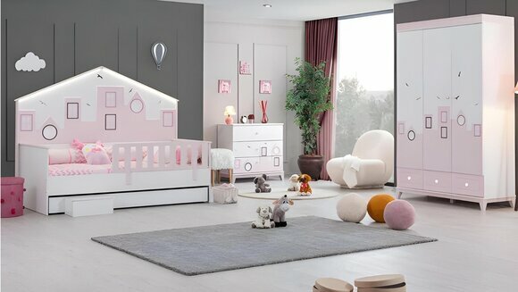 Kinderzimmer Möbel Kinderbett Rosa Kleiderschrank Kommode Jugendzimmer Holz