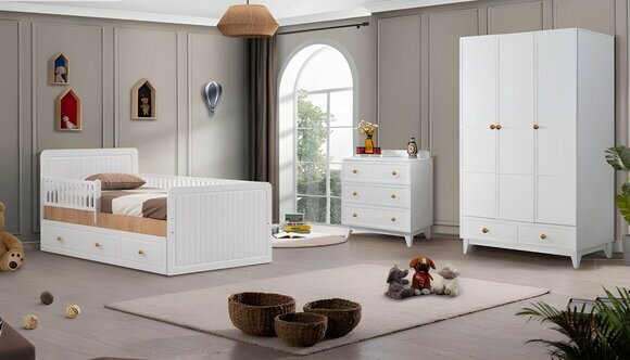 Modern Komplette Kindermöbel Bett Holz Set 3tlg Kinderzimmer Weiß neu