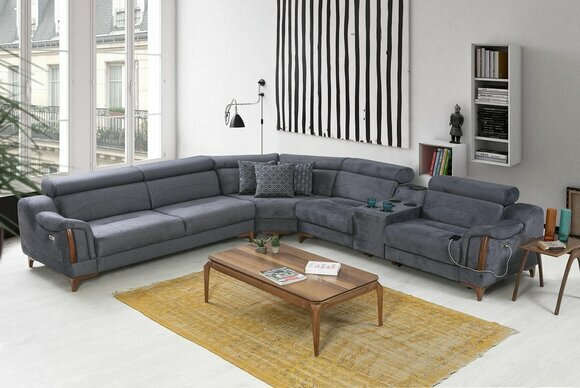 Grau Ecksofa Wohnzimmer Luxus Sofa L-Form Modern Design Möbel Textil