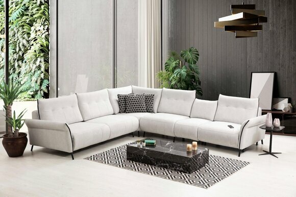 Weiß Ecksofa L-Form Wohnzimmer Polster Textil Sofa Couch Modern Möbel