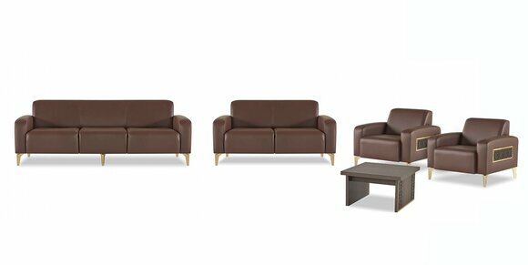 Exklusive Braune Arbeitszimmer Möbel Designer Couchtisch Sessel 2x Sofas