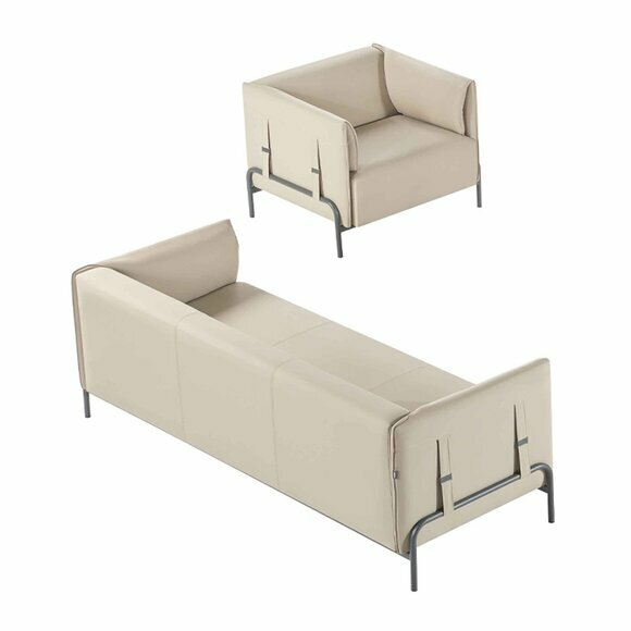 Arbeitszimmer-Set 2tlg 3-Sitzer Sessel Beige Einfarbig Kissen Wohnzimmer