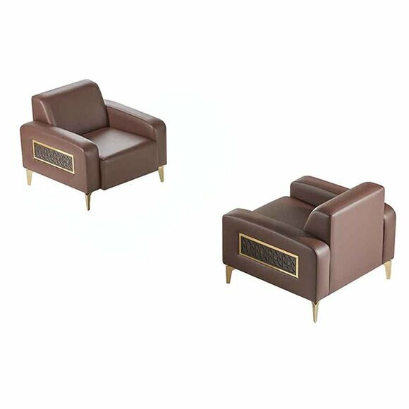 Arbeitszimmer-Set 2tlg Sessel Braun Einfarbig Modern Design Wohnzimmer