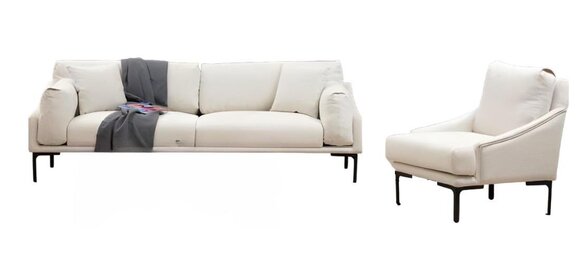 Wohnzimmer-Set 2tlg 3-Sitzer Sofa Sessel Weiß Textil Wohnzimmer Modern