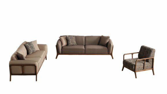 Braun-Beige Wohnzimmer Sofagarnitur Wohnzimmer Designer Möbel 2x Couchen