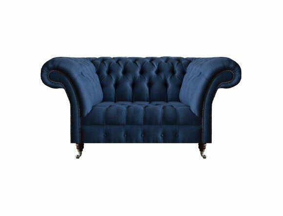 Eleganter Chesterfield Zweisitzer Blaues Textilsofa Wohnzimmer Couchen