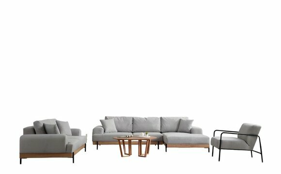 Hellgraue Wohnzimmer Sofagarnitur Designer Ecksofa 3-Sitzer Sessel 3tlg